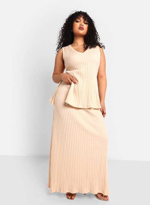 Nyla Ribbed Knit Maxi A Line Skirt - Ivory