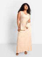 Nyla Ribbed Knit Maxi A Line Skirt - Ivory