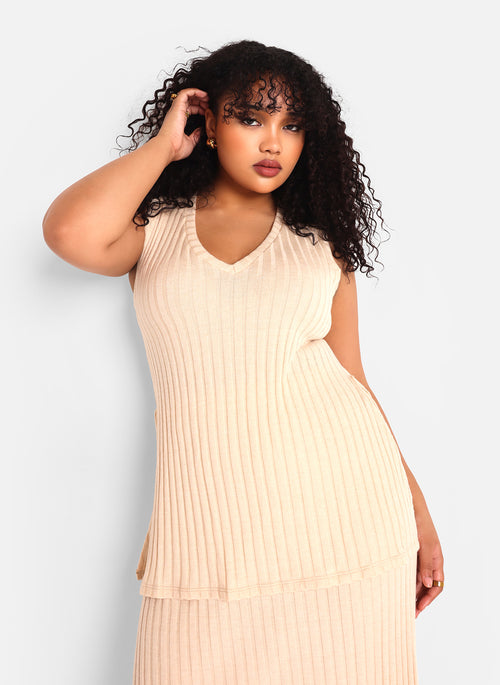 Nyla Ribbed Knit Sleeveless Top - Ivory