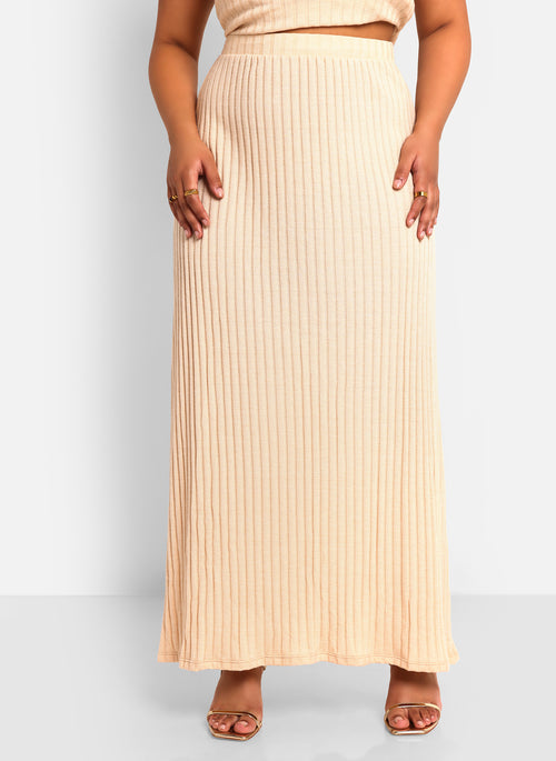 Nyla Ribbed Knit Maxi A Line Skirt - Ivory