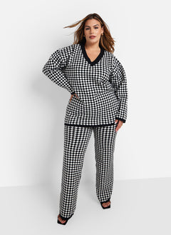 Octavia Checkered Knit Wide Leg Pants W. Pockets - Black & White