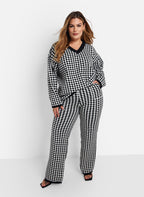 Octavia Checkered Knit Wide Leg Pants W. Pockets - Black & White