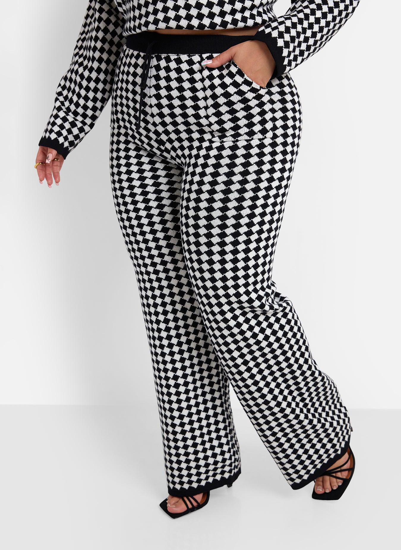 Octavia Checkered Knit Wide Leg Pants W. Pockets - Black & White