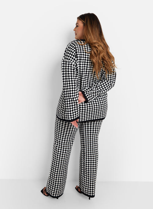 Octavia Checkered Knit Wide Leg Pants W. Pockets - Black & White