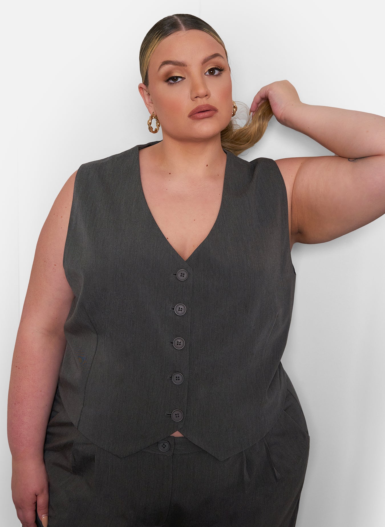 Office Babe Button Up Vest - Charcoal