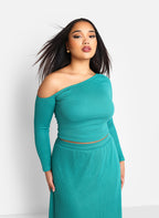 Olga Ribbed Off Shoulder Top - Teal