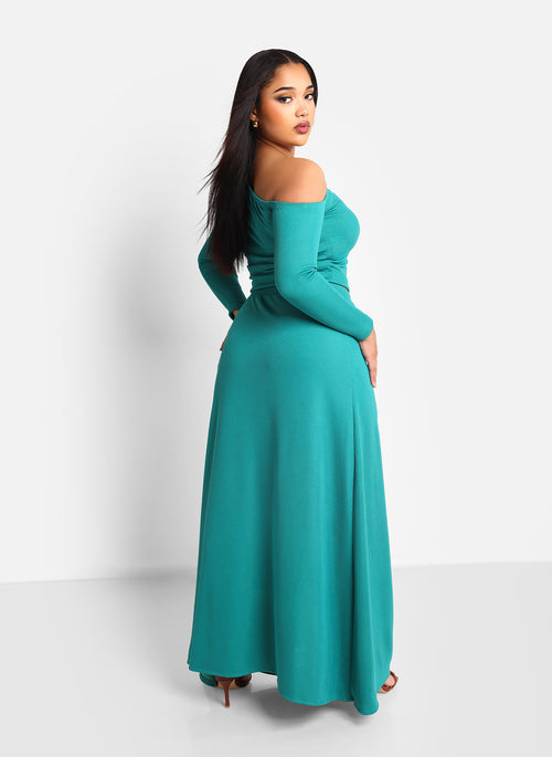 Olga Ribbed Off Shoulder Top - Teal