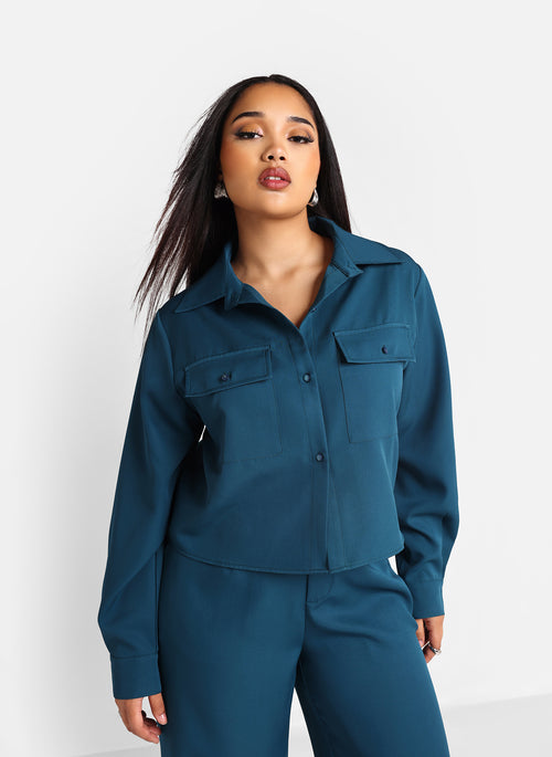 Phoebe Cropped Utility Jacket - Deep Teal