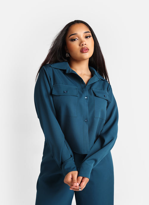 Phoebe Cropped Utility Jacket - Deep Teal