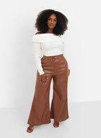 Yolanda Faux Leather Wide Leg Pants - Chocolate