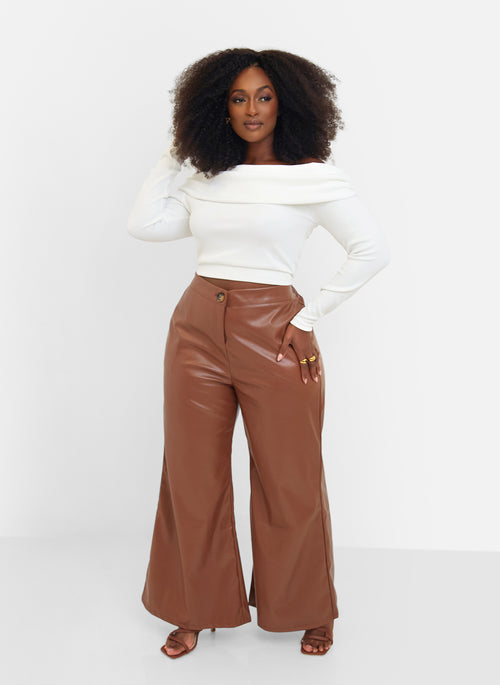 Yolanda Faux Leather Wide Leg Pants - Chocolate