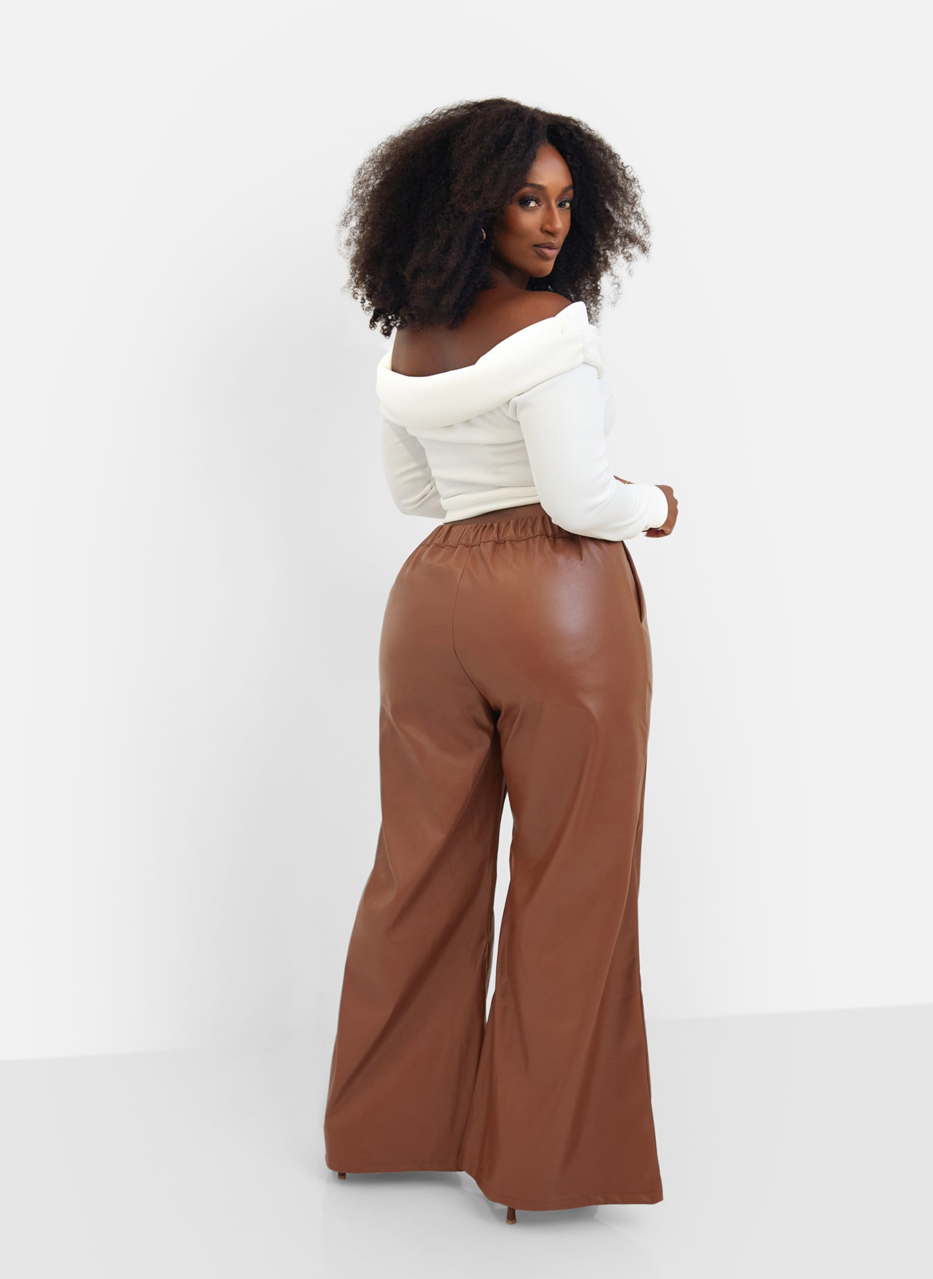 Yolanda Faux Leather Wide Leg Pants - Chocolate