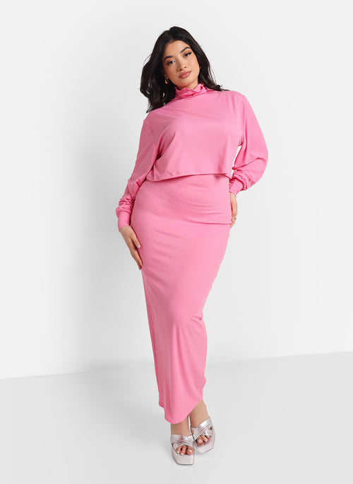 Poppy Ribbed Oversized Turtleneck Top - Bubblegum Pink