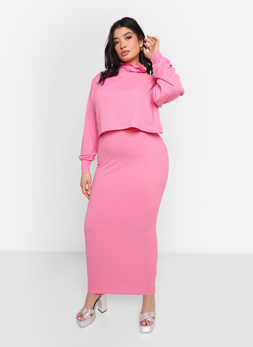 Poppy Ribbed Oversized Turtleneck Top - Bubblegum Pink