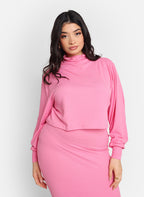 Poppy Ribbed Oversized Turtleneck Top - Bubblegum Pink