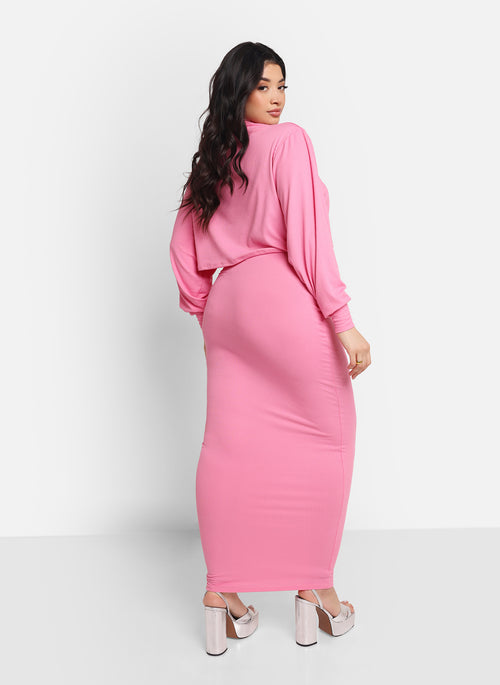 Poppy Ribbed Oversized Turtleneck Top - Bubblegum Pink