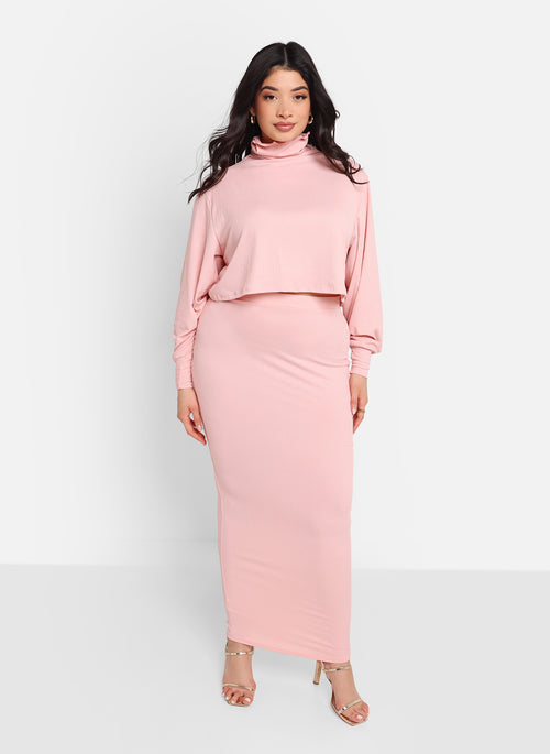 Poppy Ribbed Oversized Turtleneck Top -Light Pink