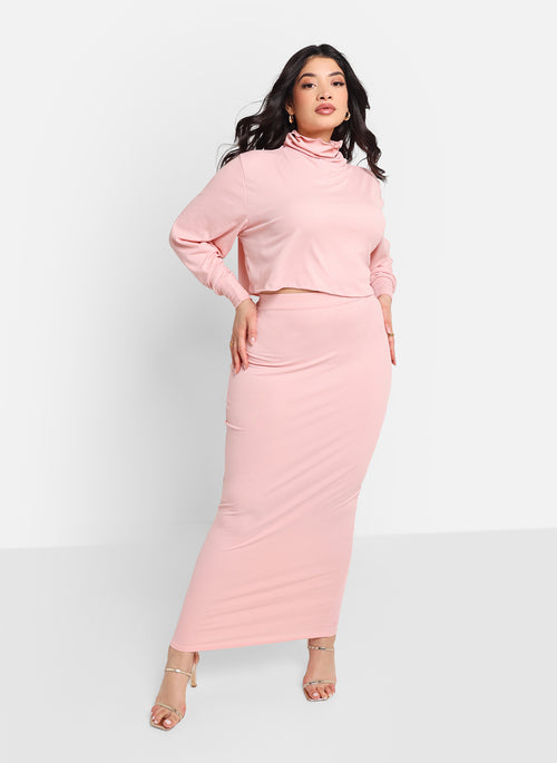 Poppy Ribbed Oversized Turtleneck Top -Light Pink