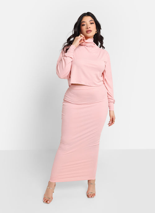 Poppy Ribbed Maxi bodycon Skirt - Light Pink