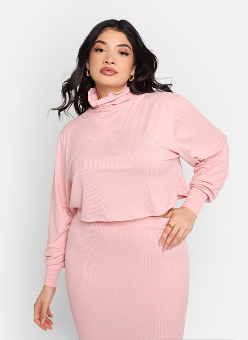 Poppy Ribbed Oversized Turtleneck Top -Light Pink