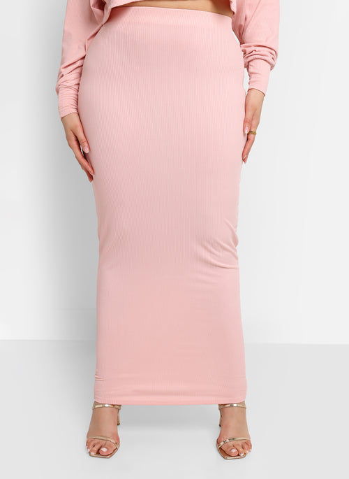 Poppy Ribbed Maxi bodycon Skirt - Light Pink