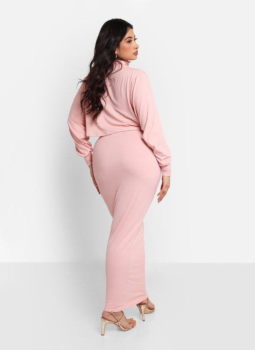 Poppy Ribbed Maxi bodycon Skirt - Light Pink