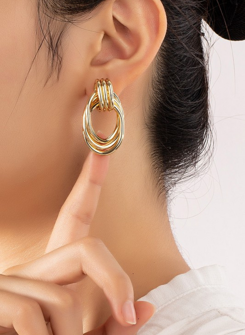 Metal Knot and Hoop Earrings Set