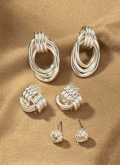 Metal Knot and Hoop Earrings Set