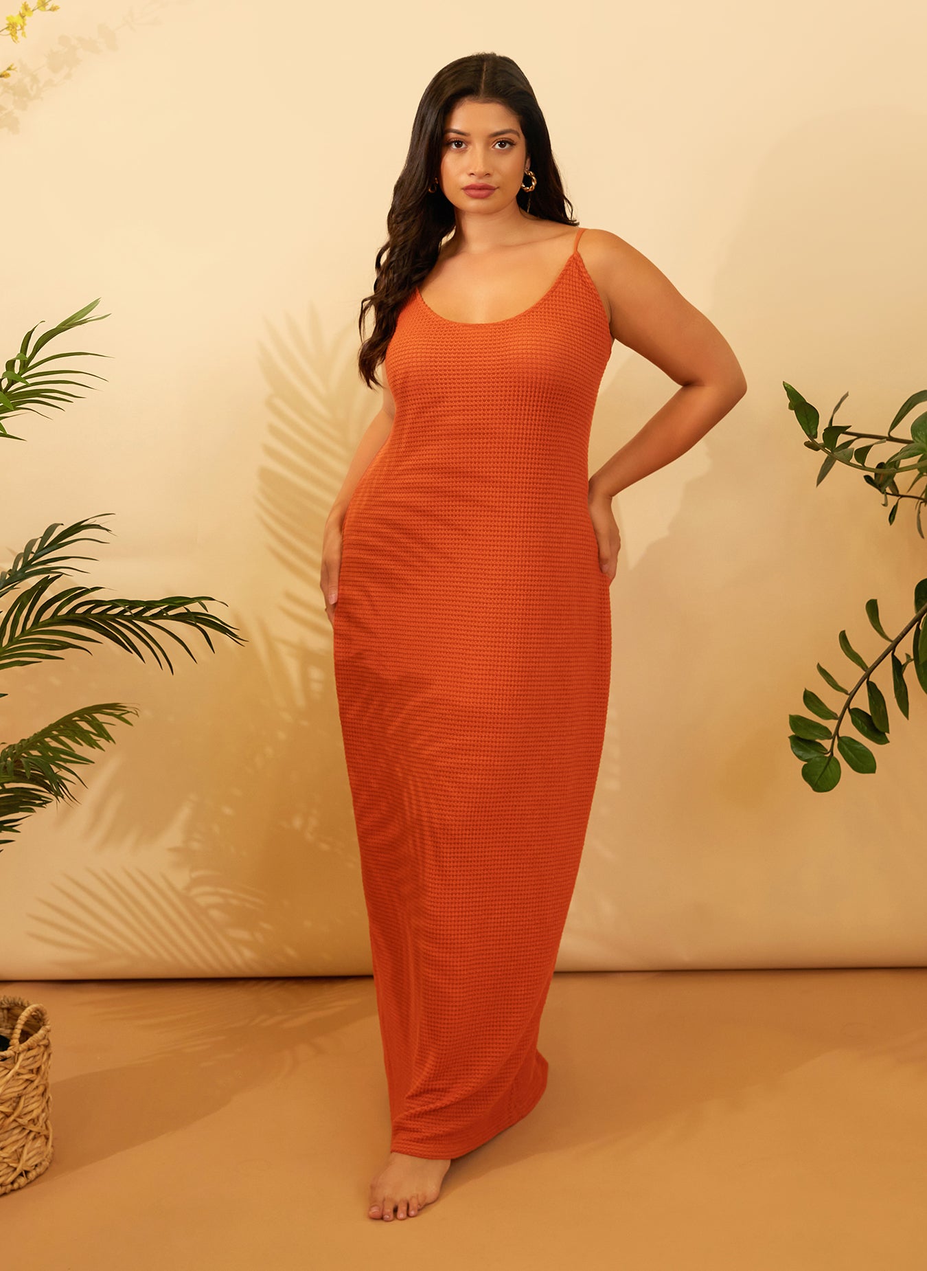Pyla Fishnet Maxi Bodycon Dress - Orange