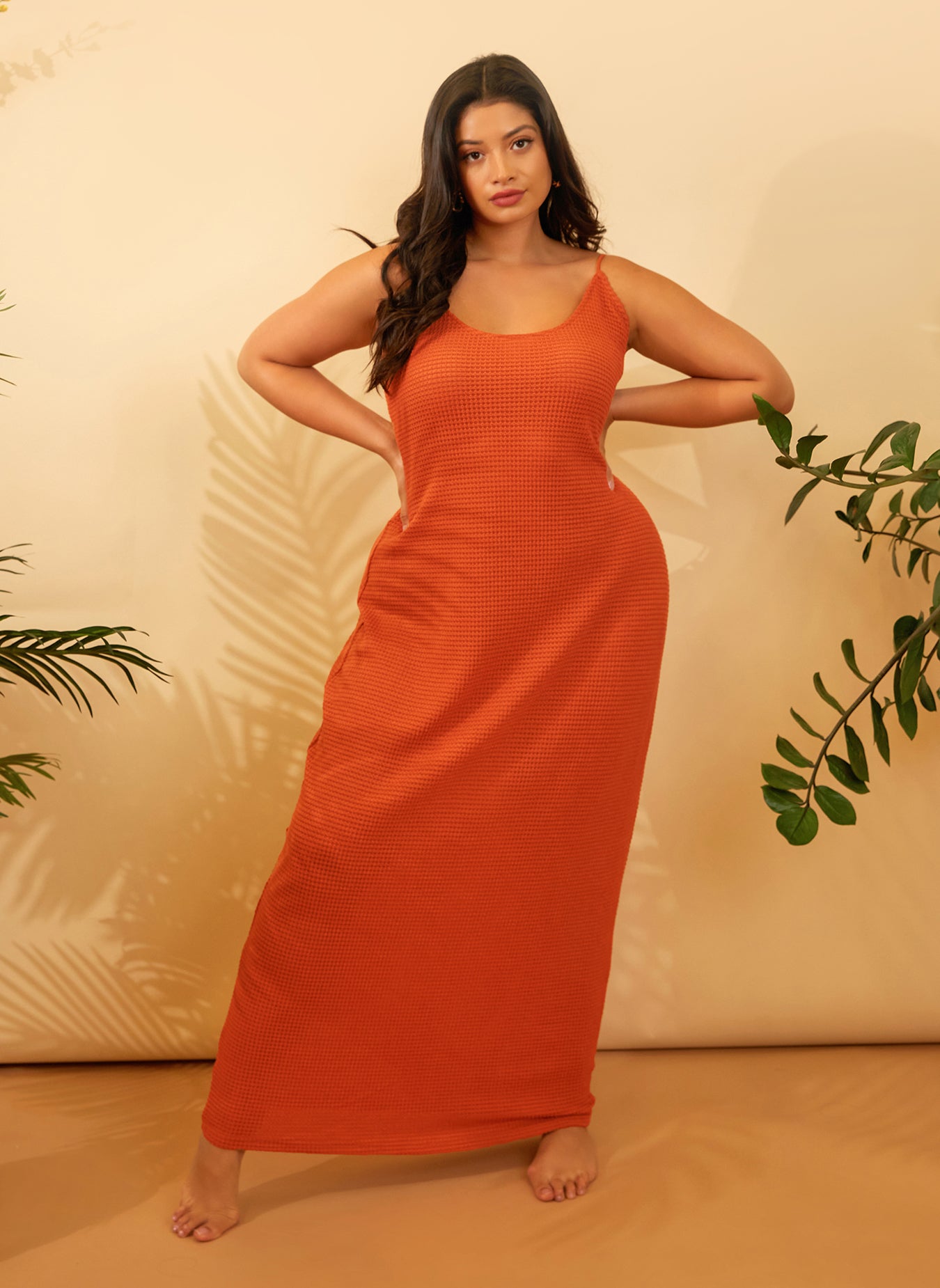 Pyla Fishnet Maxi Bodycon Dress - Orange