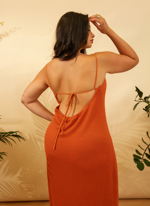 Pyla Fishnet Maxi Bodycon Dress - Orange