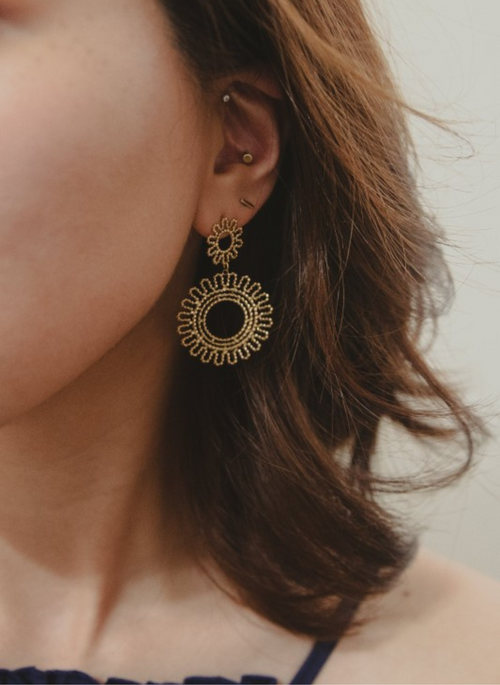 Lace Flower Gold Plated Drop Earrings