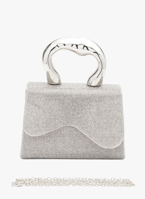 Rhinestone Iconic Top Handle Swing Clutch Bag