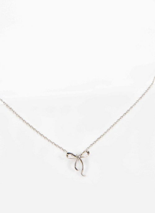 Curled Bow Charm Necklace | Silver