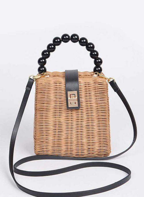 Beads Straw Structure Clutch Swing Bag