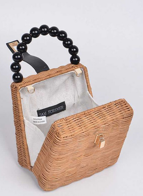 Beads Straw Structure Clutch Swing Bag