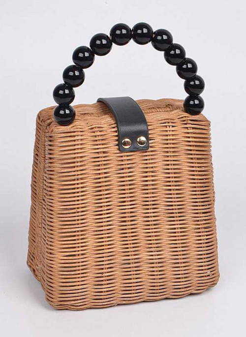 Beads Straw Structure Clutch Swing Bag