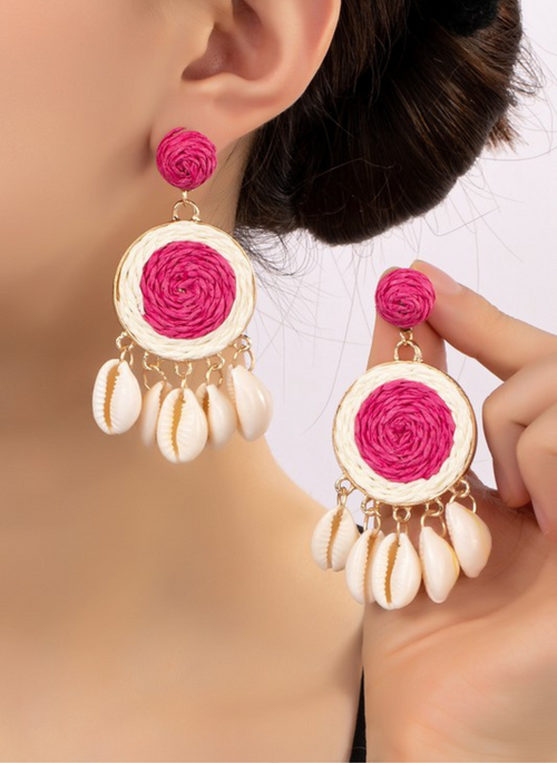 Raffia Straw Disk Earrings
