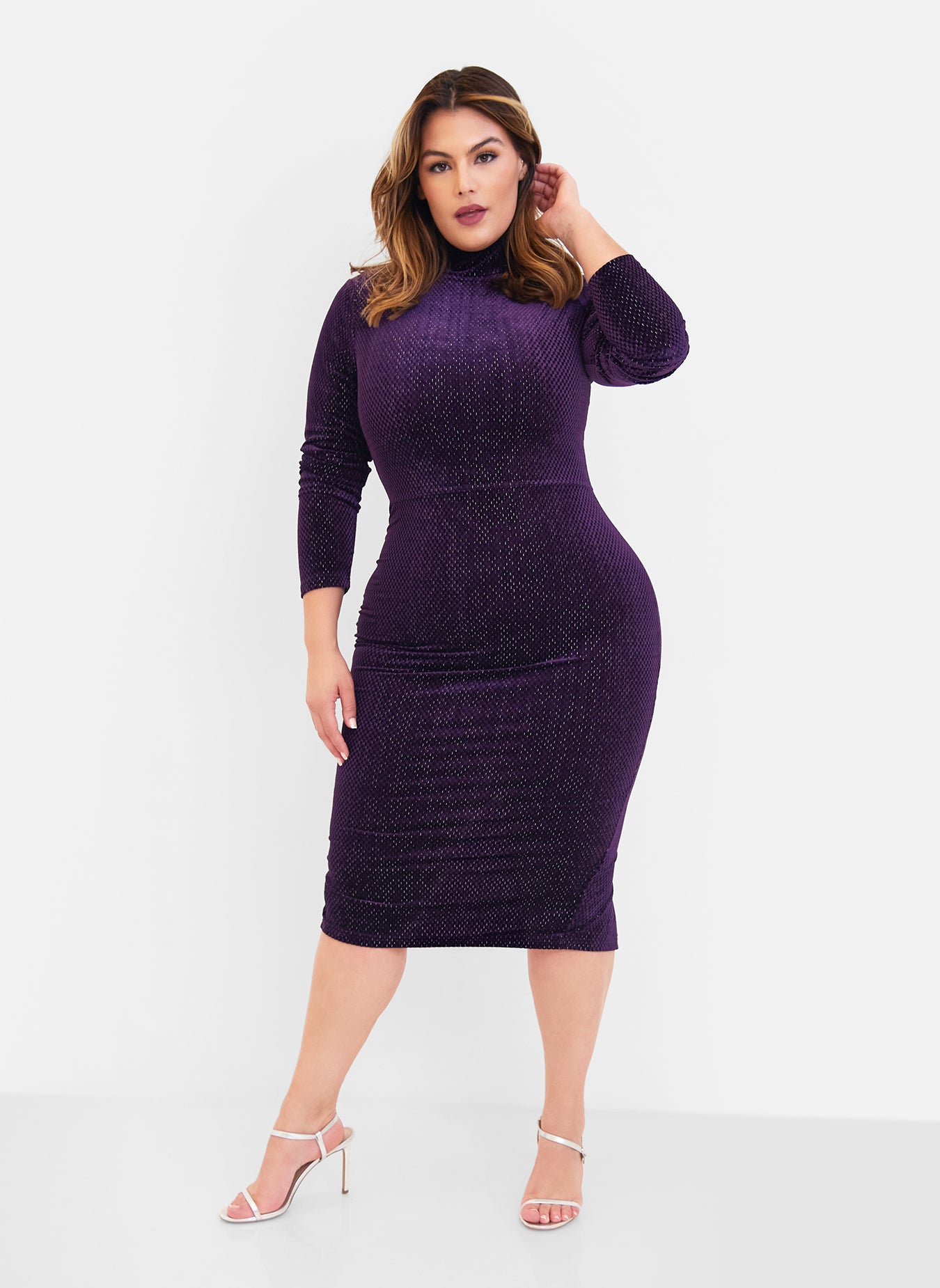 Kerry Velvet High Neck Midi Bodycon Dress - Royal Purple