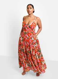 Renata Floral Tiered Maxi Skater Dress