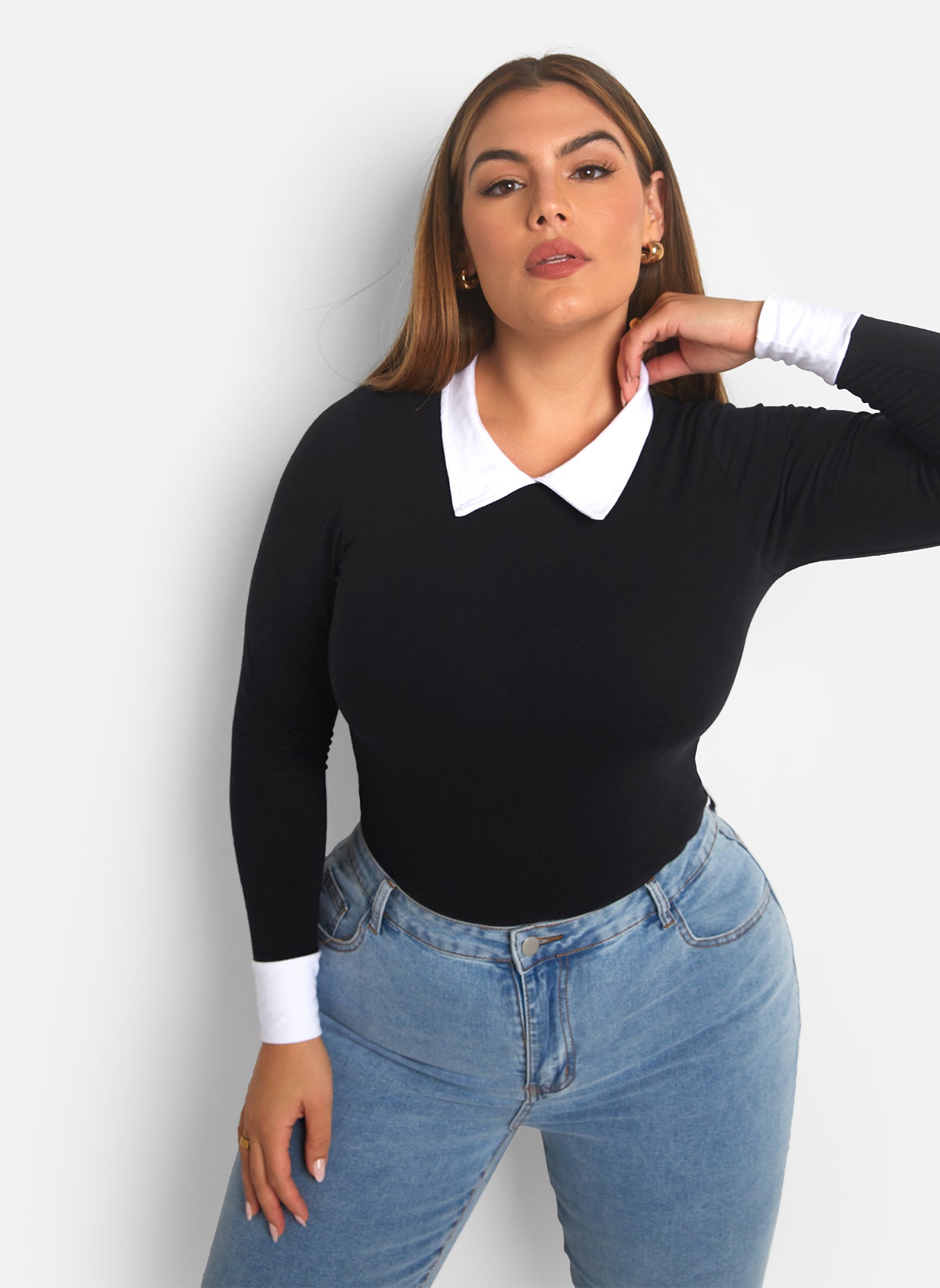 Riley Collared Long Sleeve Top - Black