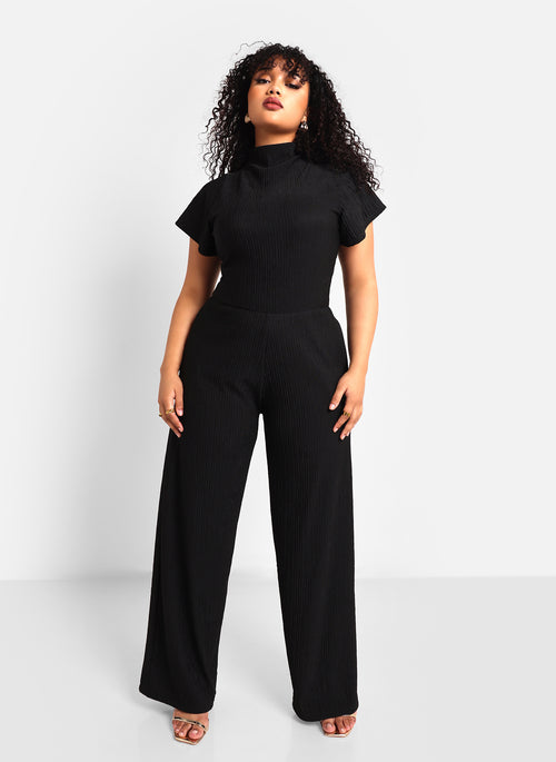 Rosie Textured Short Sleeve Wide Leg Jumpsuit