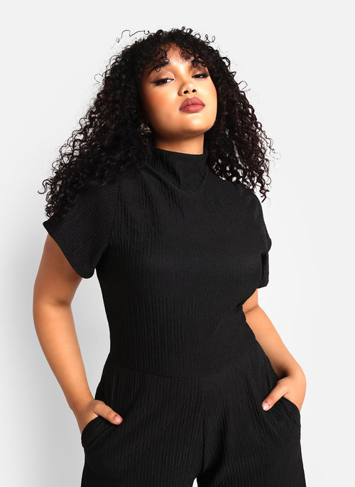 Rosie Textured Short Sleeve Wide Leg Jumpsuit