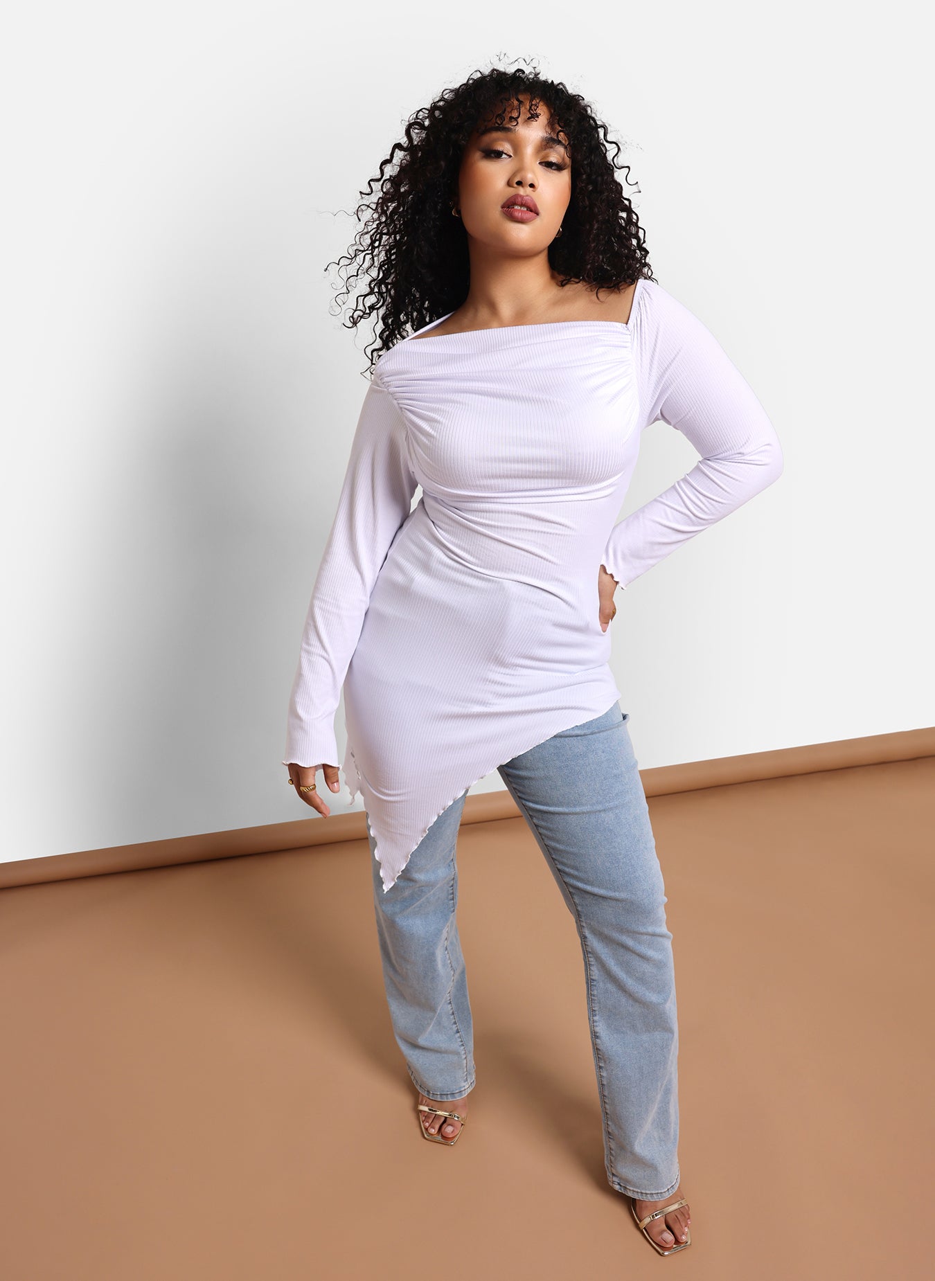 Roxy Ribbed Asymmetrical Off Shoulder Top