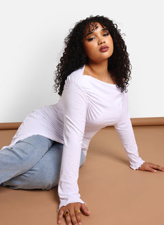 Roxy Ribbed Asymmetrical Off Shoulder Top
