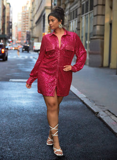 Sapphire Sequin Oversized Shirt Dress