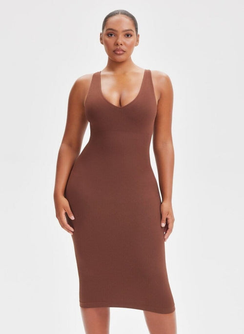 She Waisted Built-In Shape Wear V-Neck Tank Midi Dress