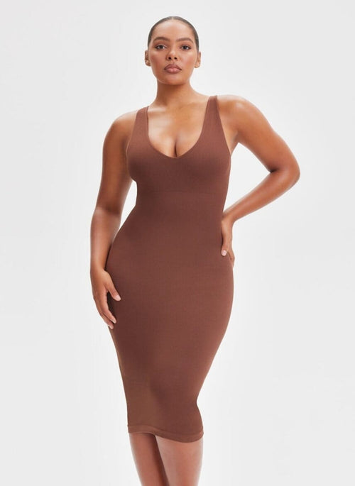 She Waisted Built-In Shape Wear V-Neck Tank Midi Dress