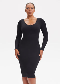 She Waisted SnatchedKnit V-Neck Long Sleeve Midi Dress