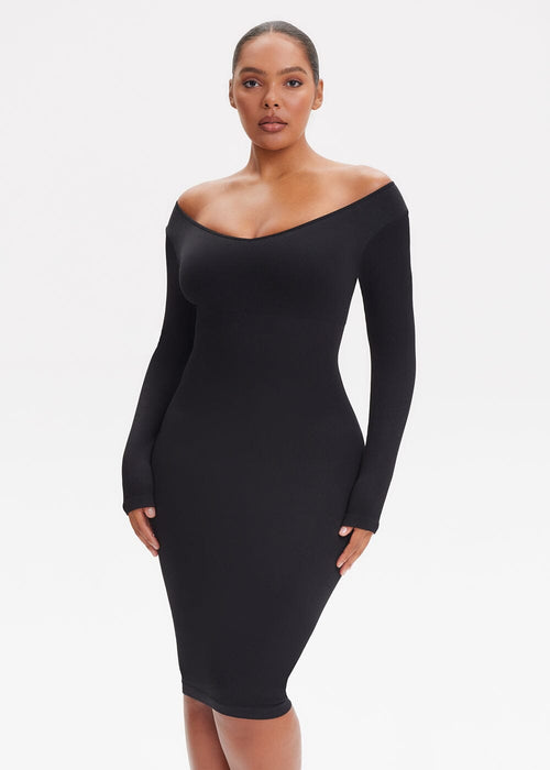 She Waisted SnatchedKnit V-Neck Long Sleeve Midi Dress